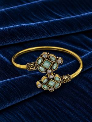 Gold plated geometric pink green adjustable kada bracelet 2