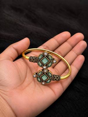 Gold plated geometric pink green adjustable kada bracelet 3
