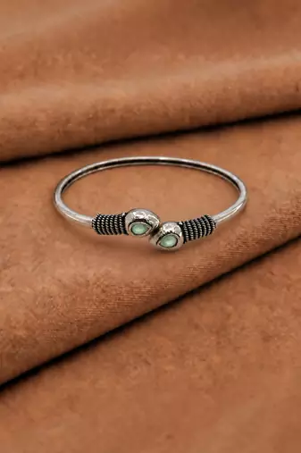 German silver snakehead mint green stone adjustable kada bracelet
