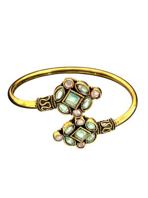 Gold plated geometric pink green adjustable kada bracelet 4