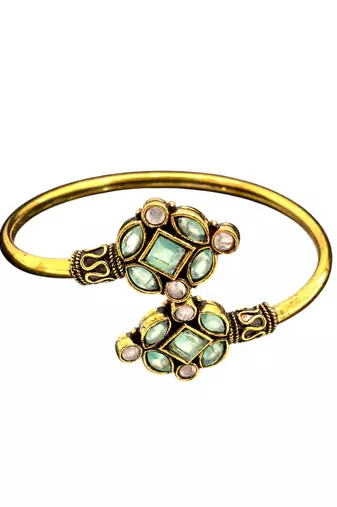 Gold plated geometric pink green adjustable kada bracelet