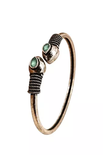 German silver snakehead mint green stone adjustable kada bracelet