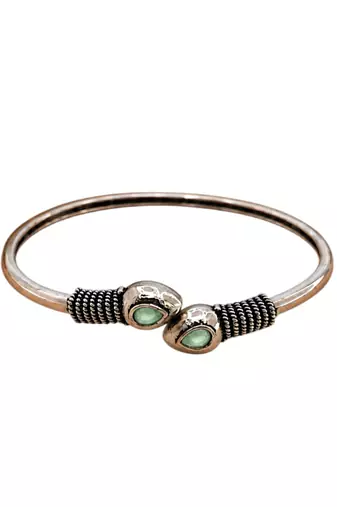 German silver snakehead mint green stone adjustable kada bracelet