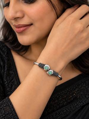 German silver snakehead mint green stone adjustable kada bracelet 5