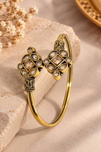 Gold plated geometric clear adjustable kada bracelet