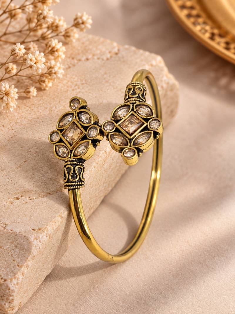 Gold plated geometric clear adjustable kada bracelet