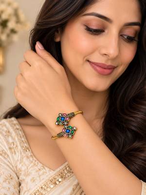 Gold plated geometric multi adjustable kada bracelet 5