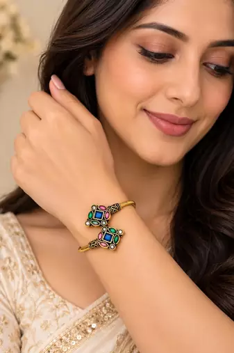 Gold plated geometric multi adjustable kada bracelet