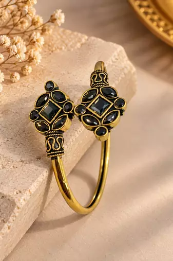 Gold plated geometric black adjustable kada bracelet