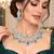 Mint Green CZ Bridal Necklace Set, Indian Wedding Jewelry, Silver Tone Choker & Earrings