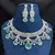 Mint Green CZ Bridal Necklace Set, Indian Wedding Jewelry, Silver Tone Choker & Earrings