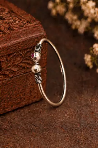German silver snakehead wine stone adjustable kada bracelet