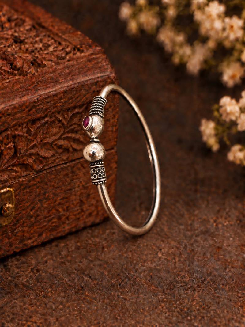German silver snakehead wine stone adjustable kada bracelet