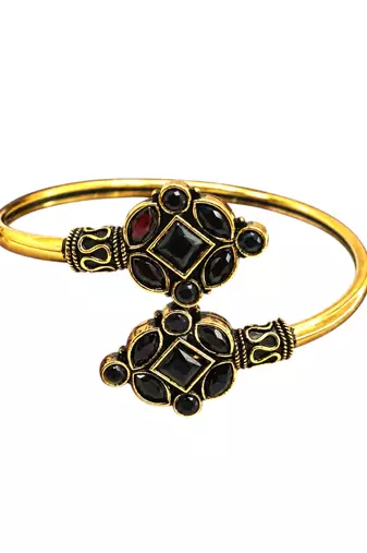 Gold plated geometric black adjustable kada bracelet