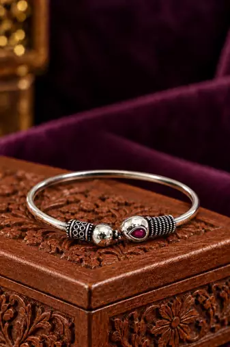 German silver snakehead wine stone adjustable kada bracelet