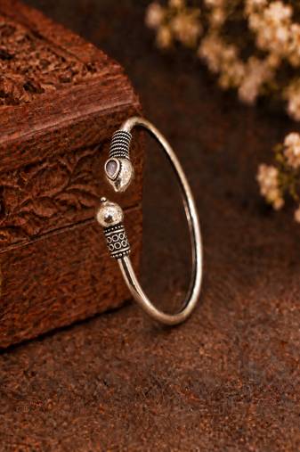 German silver snakehead pink stone adjustable kada bracelet