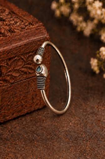 German silver snakehead mint green stone adjustable kada bracelet