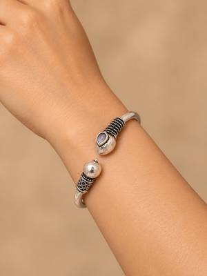 German silver snakehead pink stone adjustable kada bracelet 4