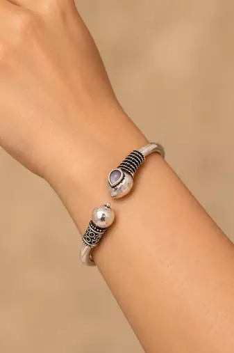 German silver snakehead pink stone adjustable kada bracelet