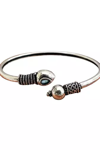 German silver snakehead mint green stone adjustable kada bracelet