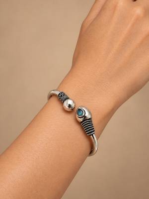 German silver snakehead mint green stone adjustable kada bracelet 4