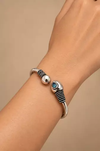 German silver snakehead mint green stone adjustable kada bracelet