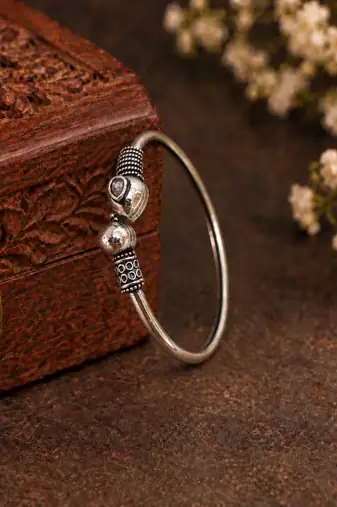 German silver snakehead clear stone adjustable kada bracelet