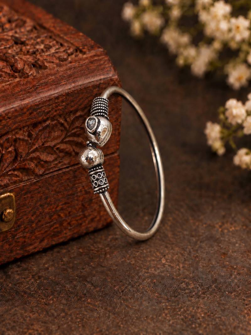German silver snakehead clear stone adjustable kada bracelet