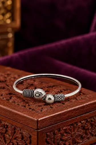 German silver snakehead clear stone adjustable kada bracelet