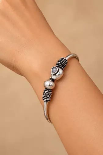 German silver snakehead clear stone adjustable kada bracelet