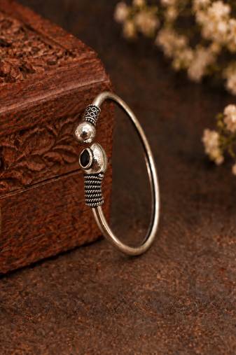 German silver snakehead black stone adjustable kada bracelet