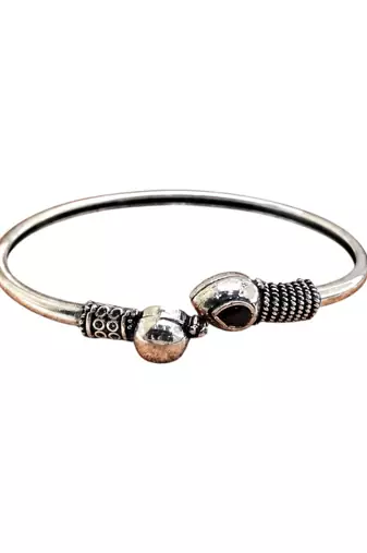 German silver snakehead black stone adjustable kada bracelet