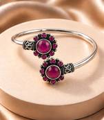 German silver oxidized floral motif wine kada bracelet