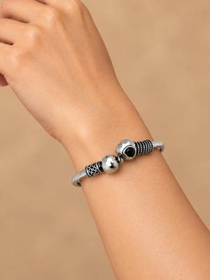 German silver snakehead black stone adjustable kada bracelet 4