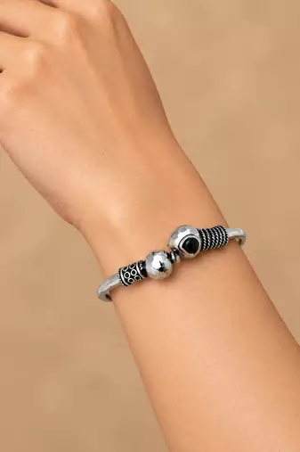 German silver snakehead black stone adjustable kada bracelet