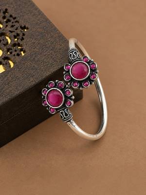 German silver oxidized floral motif wine kada bracelet 2