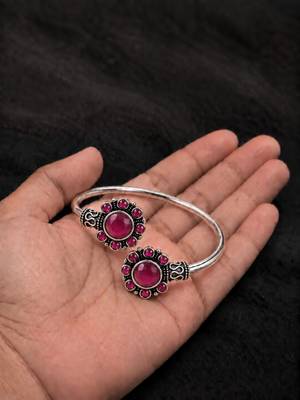 German silver oxidized floral motif wine kada bracelet 3