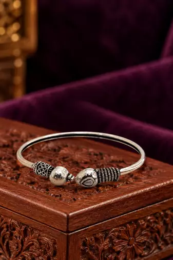 German silver snakehead white stone adjustable kada bracelet