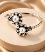 German silver oxidized floral motif white kada bracelet