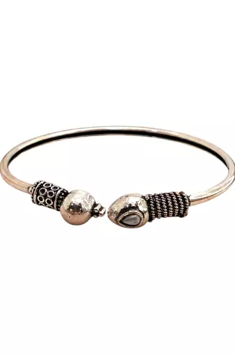 German silver snakehead white stone adjustable kada bracelet
