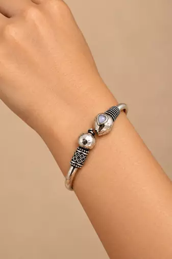 German silver snakehead white stone adjustable kada bracelet
