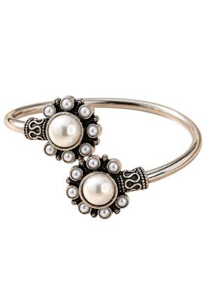 German silver oxidized floral motif white kada bracelet 4