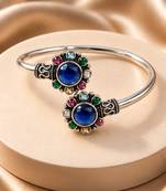 German silver oxidized floral motif multi kada bracelet