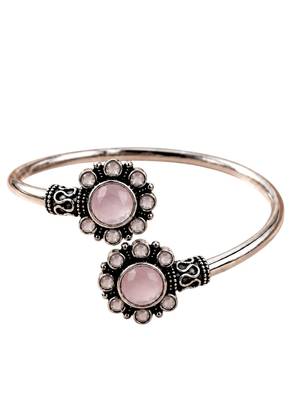 German silver oxidized floral motif pink kada bracelet 4