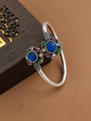 German silver oxidized floral motif multi kada bracelet 2