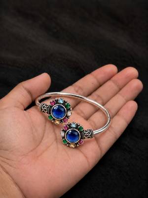 German silver oxidized floral motif multi kada bracelet 3