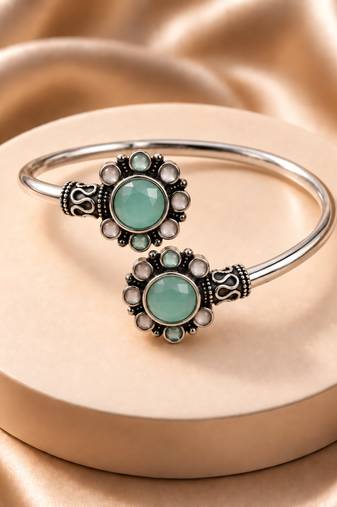 German silver oxidized floral motif mint kada bracelet