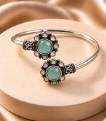 German silver oxidized floral motif mint kada bracelet