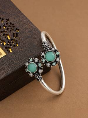 German silver oxidized floral motif mint kada bracelet 2