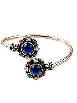 German silver oxidized floral motif multi kada bracelet 4
